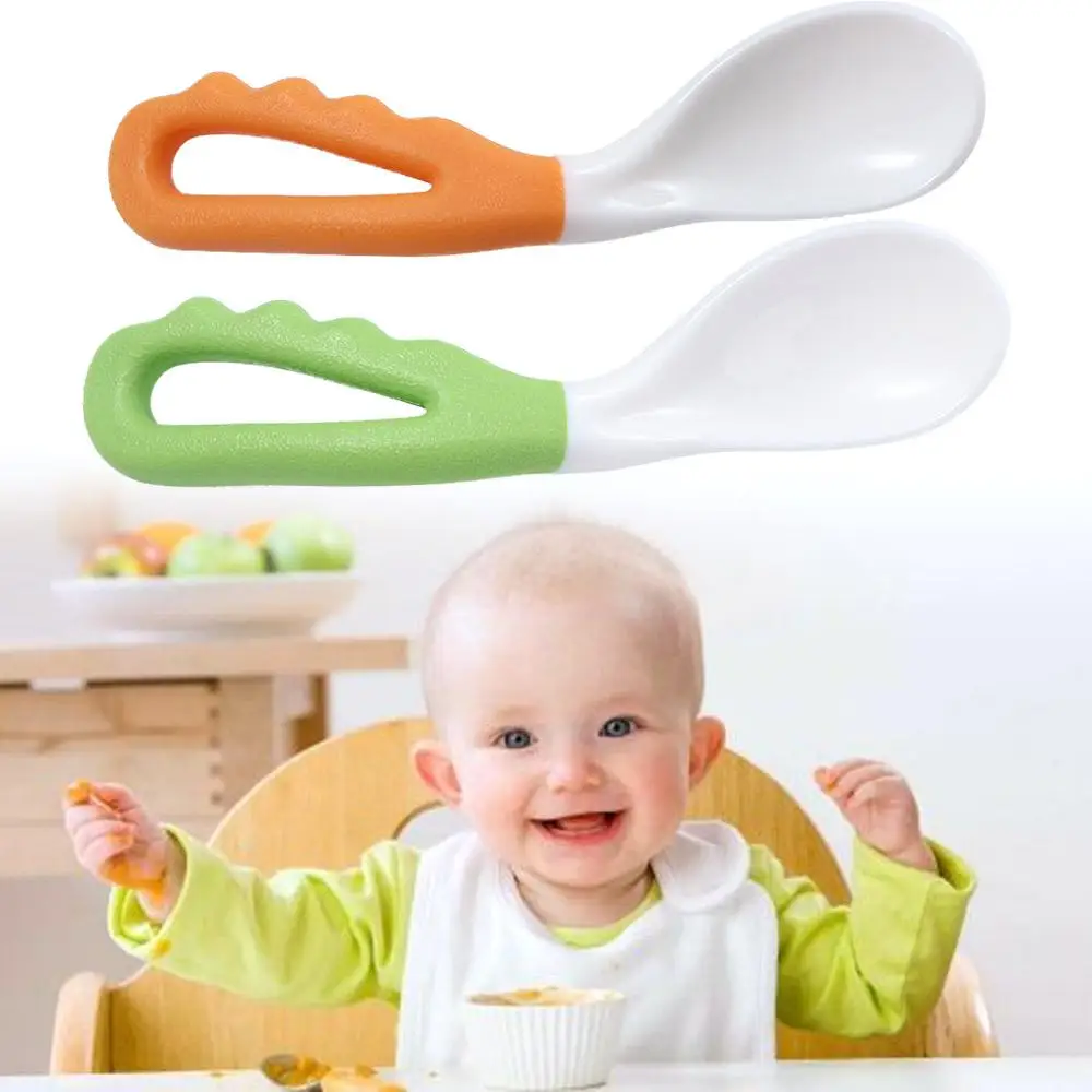Children Feeding Orange Oval Infant Training Spoons Baby Food Spoon Newborn Tableware Kid Curved Soup Spoon