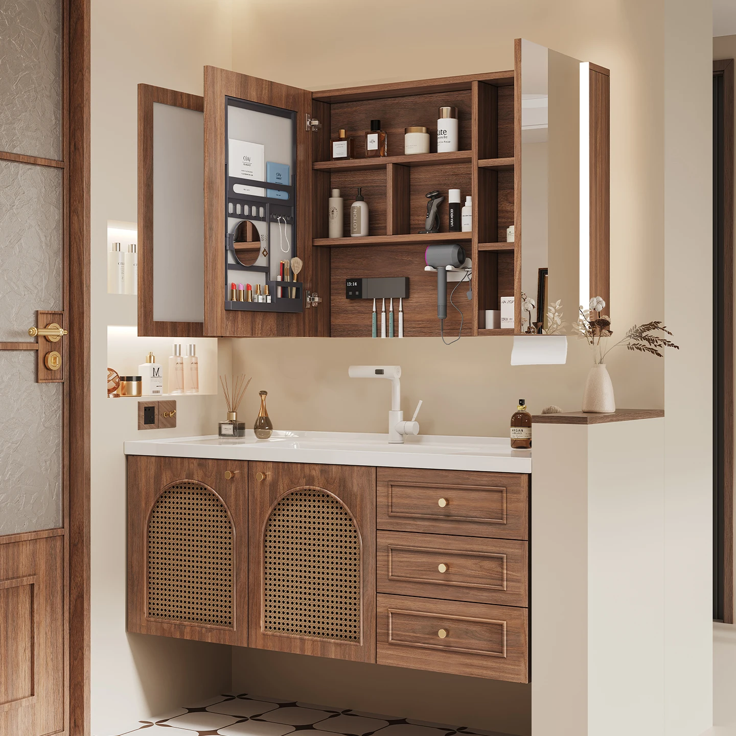 Mirrored Cabinet,Hanging Wall Mounted Rustic Bathroom Cabinets,washbasin Floating Wood Bathroom Vanity Set With Mirror 2025