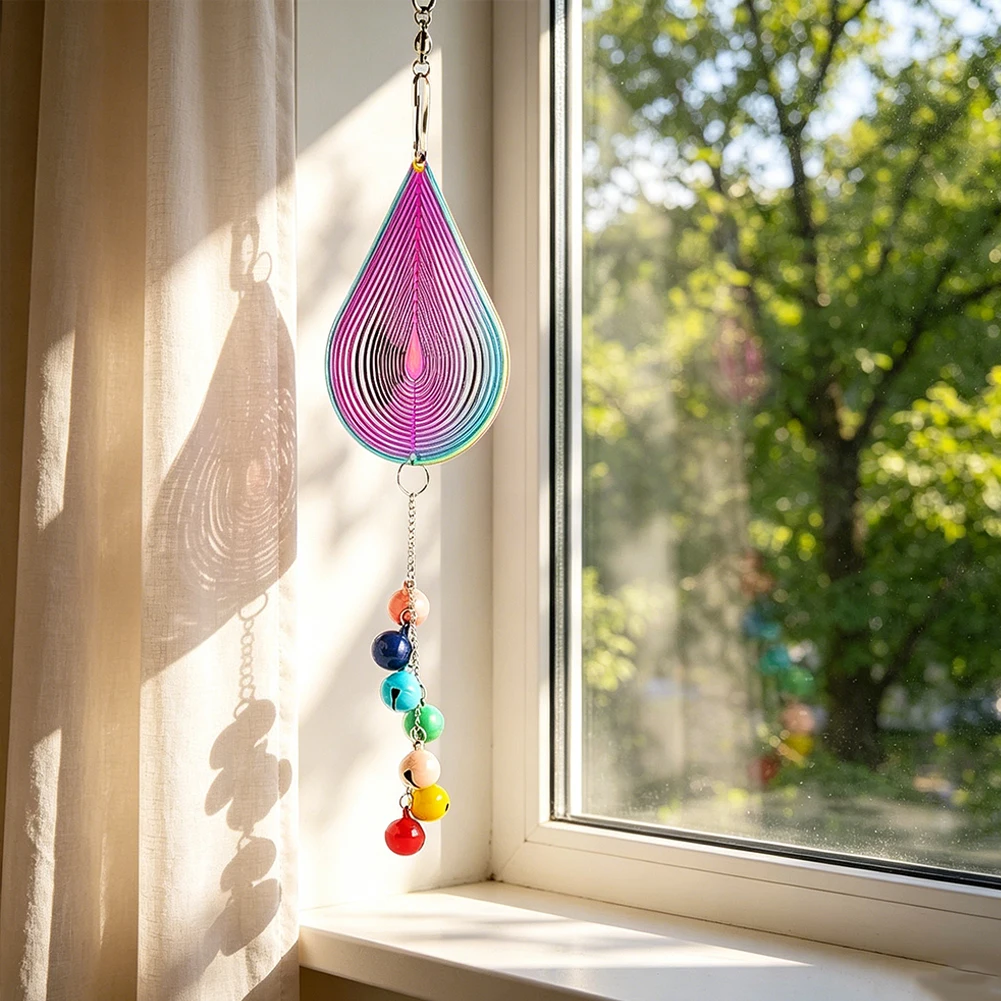 Dazzling Wind Chimes Waterdrop Wind Spinner Rainbow Chakra Bells Hanging Garden Window Pendant Christmas Decor Bird Deterrent