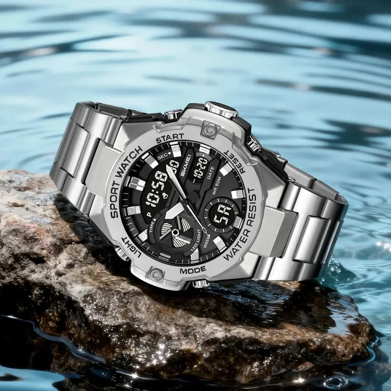 SKMEI 2026 New 2Time Sports Fashion Digital Electronics Watch LED Light Quartz Watches For Men Waterproof Alarm Wristwatches
