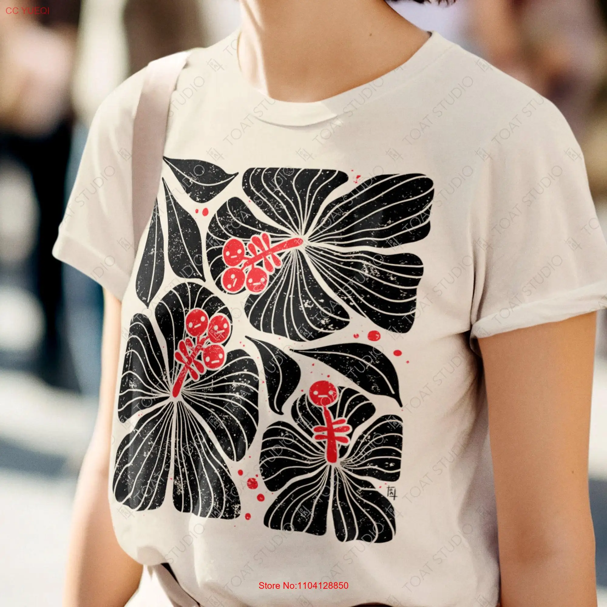 Boho Hibiscus BW T Shirt Botanical Flower 70s Retro Hawaiian Floral Patten Summer Flowers Emo Faces long or short sleeves