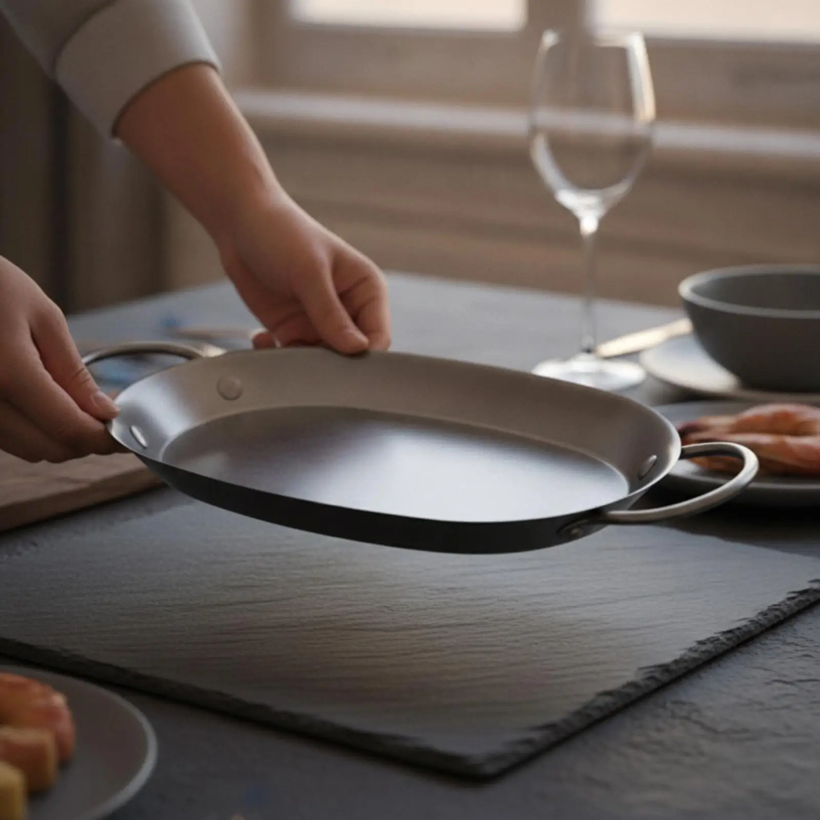 Seafood Pan Shallow Oval Pan with Loop Handles Versatile for Bistros