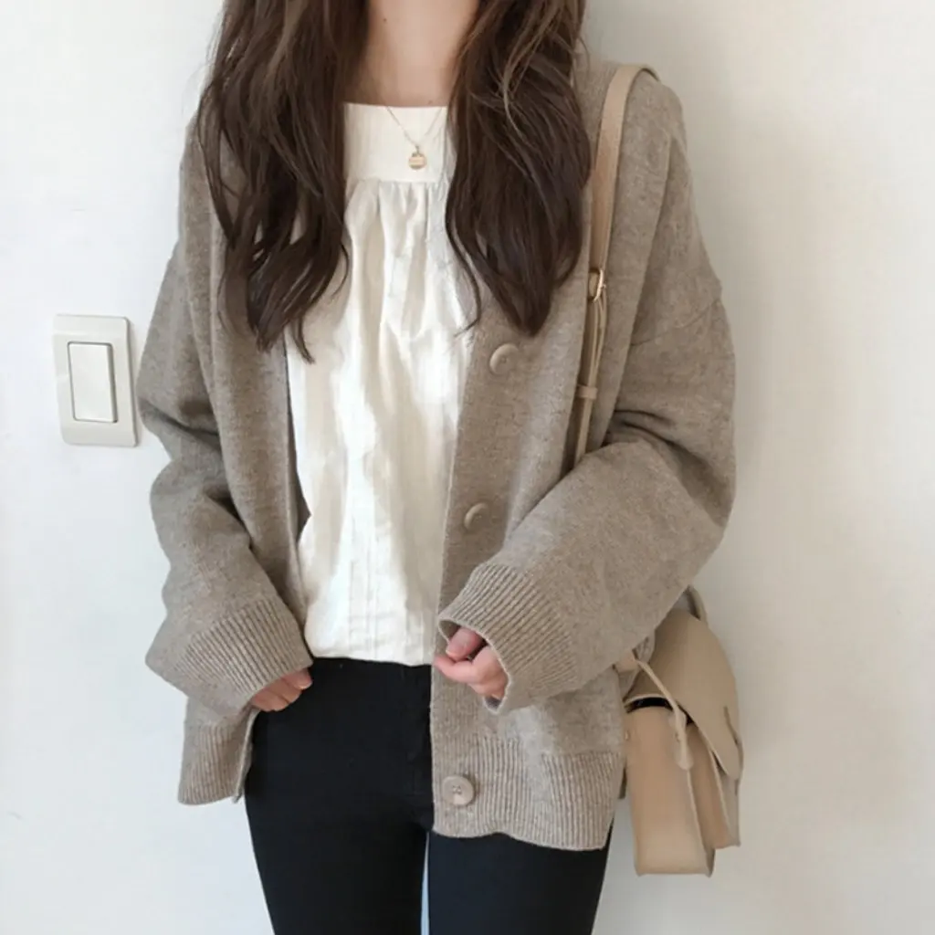 

Women's Knitted Cardigan Jacket Early Spring Autumn Short Lazy Loose Sweater Top Fashionable Women's Clothing