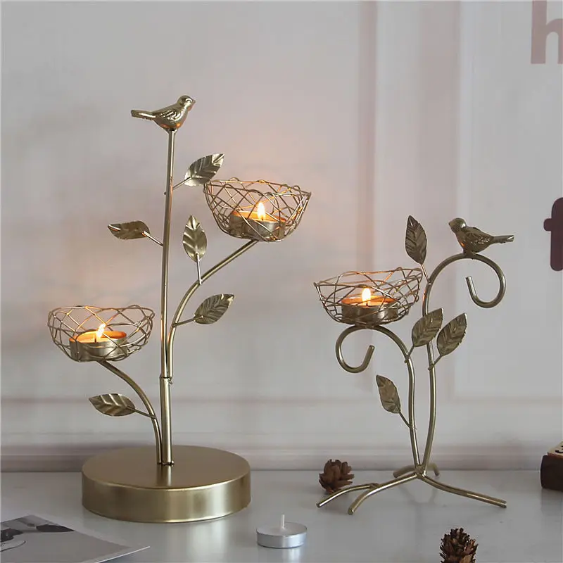 Wrought Iron Golden Bird Aroma Candle Holder Romantic Tabletop Variety of Shapes Ornaments Christmas Decorations