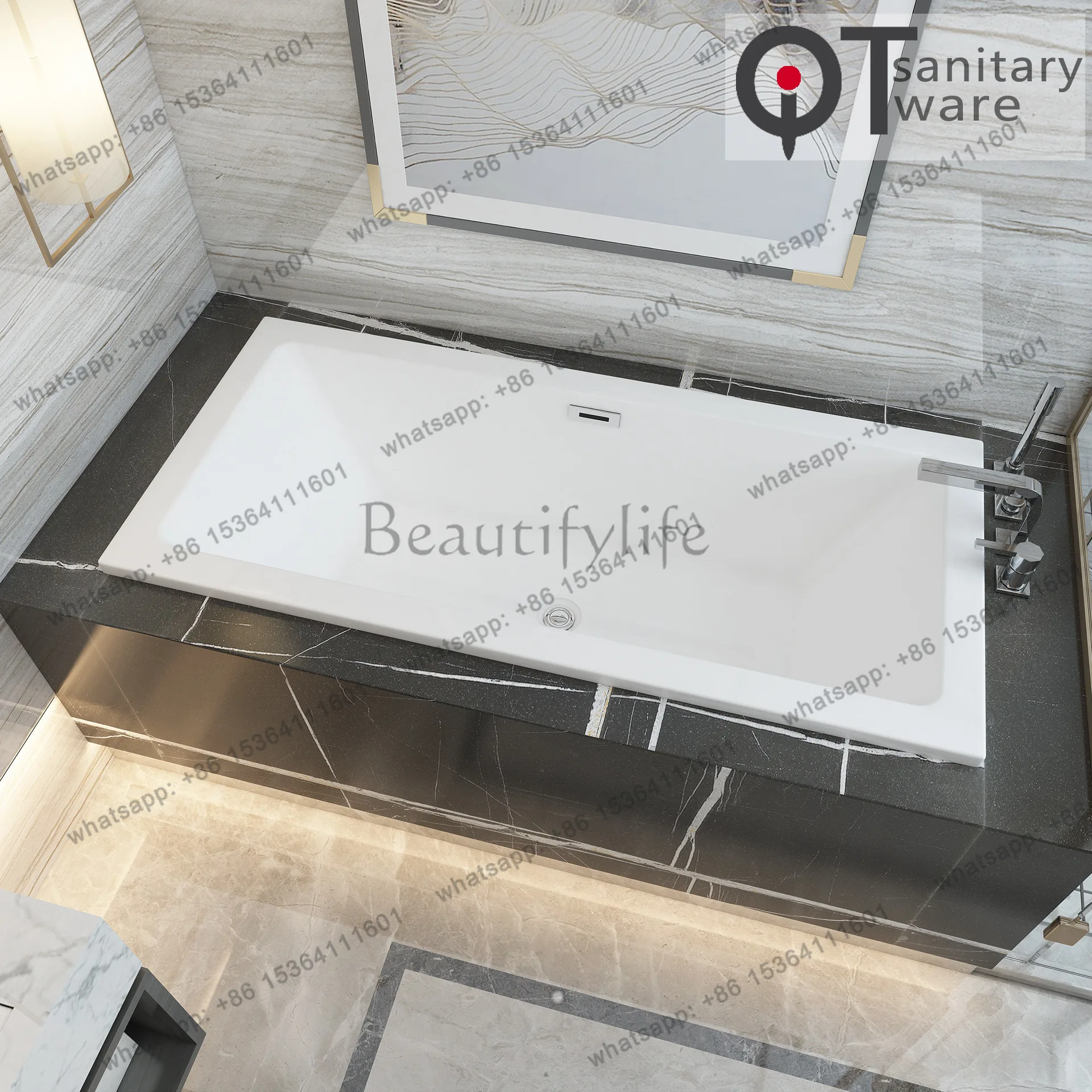 Square acrylic embedded bathtub, home hotel project QT-6051Q