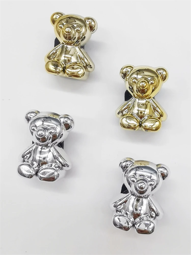 4PCS Silvery Bear Shoelace Charms ABS Golden Buckles Decoration DIY Luxury Shoe Lace Clips Accessories Fit Women Boots Sneakers