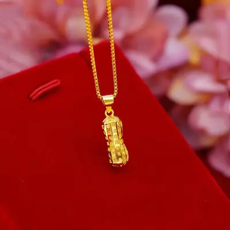 High quality pure gold necklace 999 real gold 24K gold peanut small pendant necklace peanut necklace for women