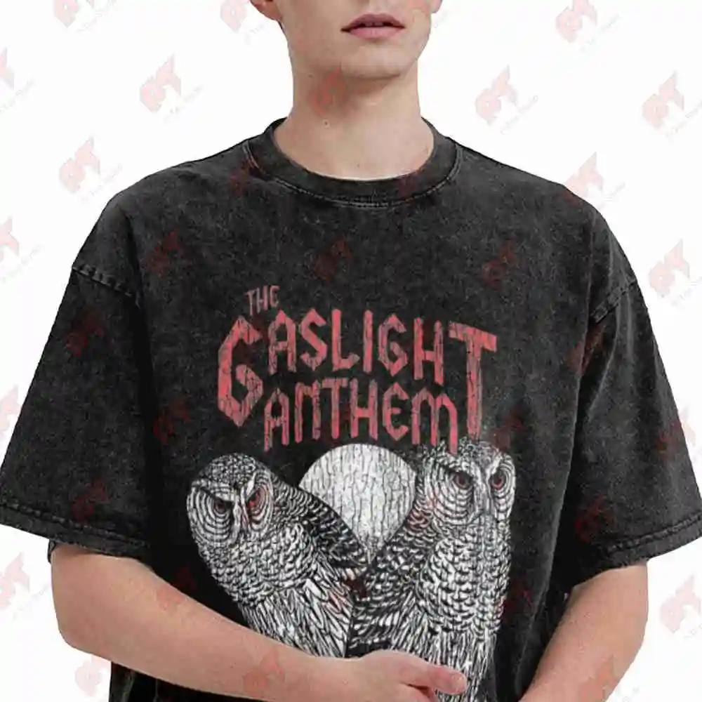 The Gaslight Anthem Tga Thras Howls Print Vintage Washed Tee Pure Cotton T-Shirt
