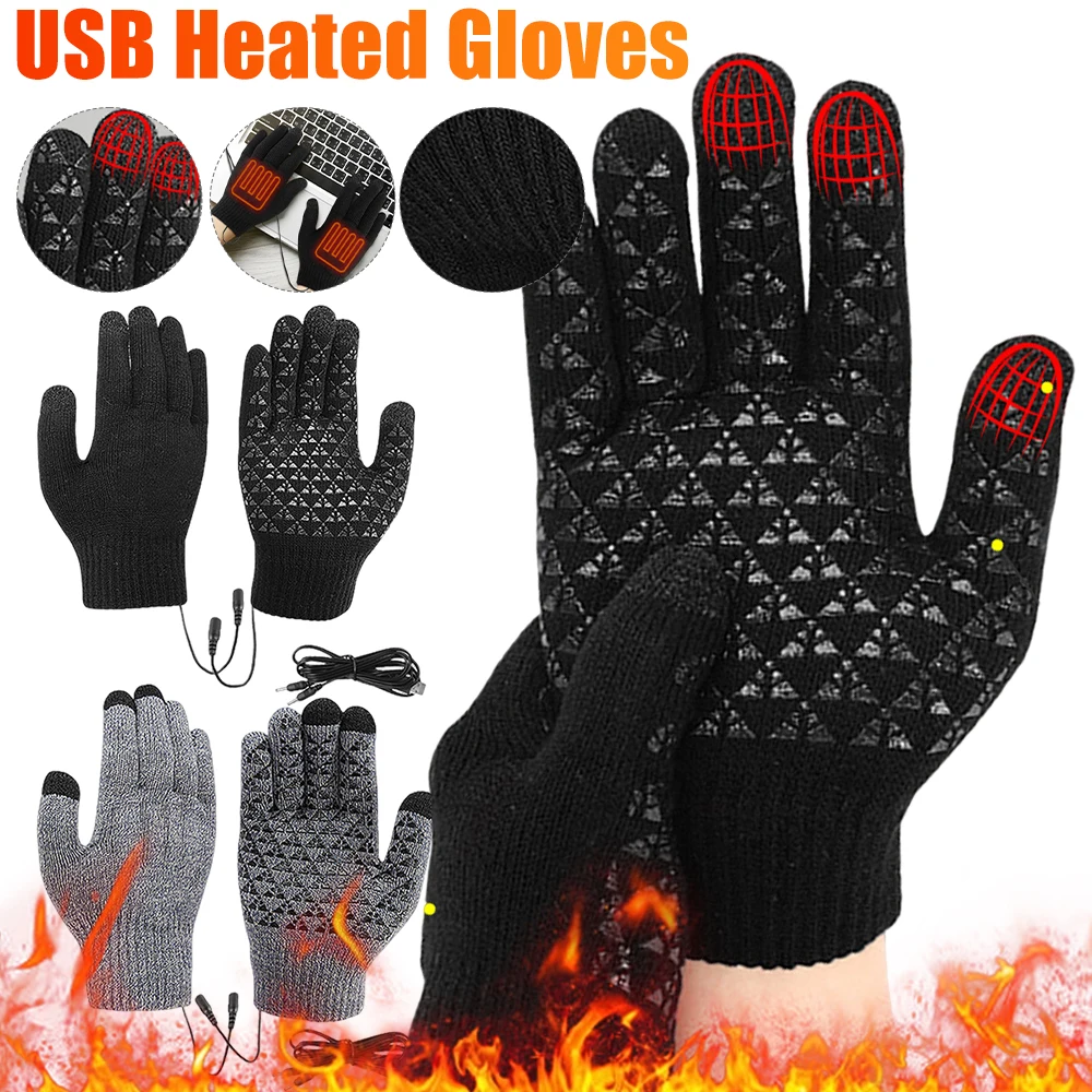 

Motorcycle Heated Gloves Winter Cycling Electric Heating Gloves Men Women Running Skiing Full Finger Thermal Knitted Snow Gloves