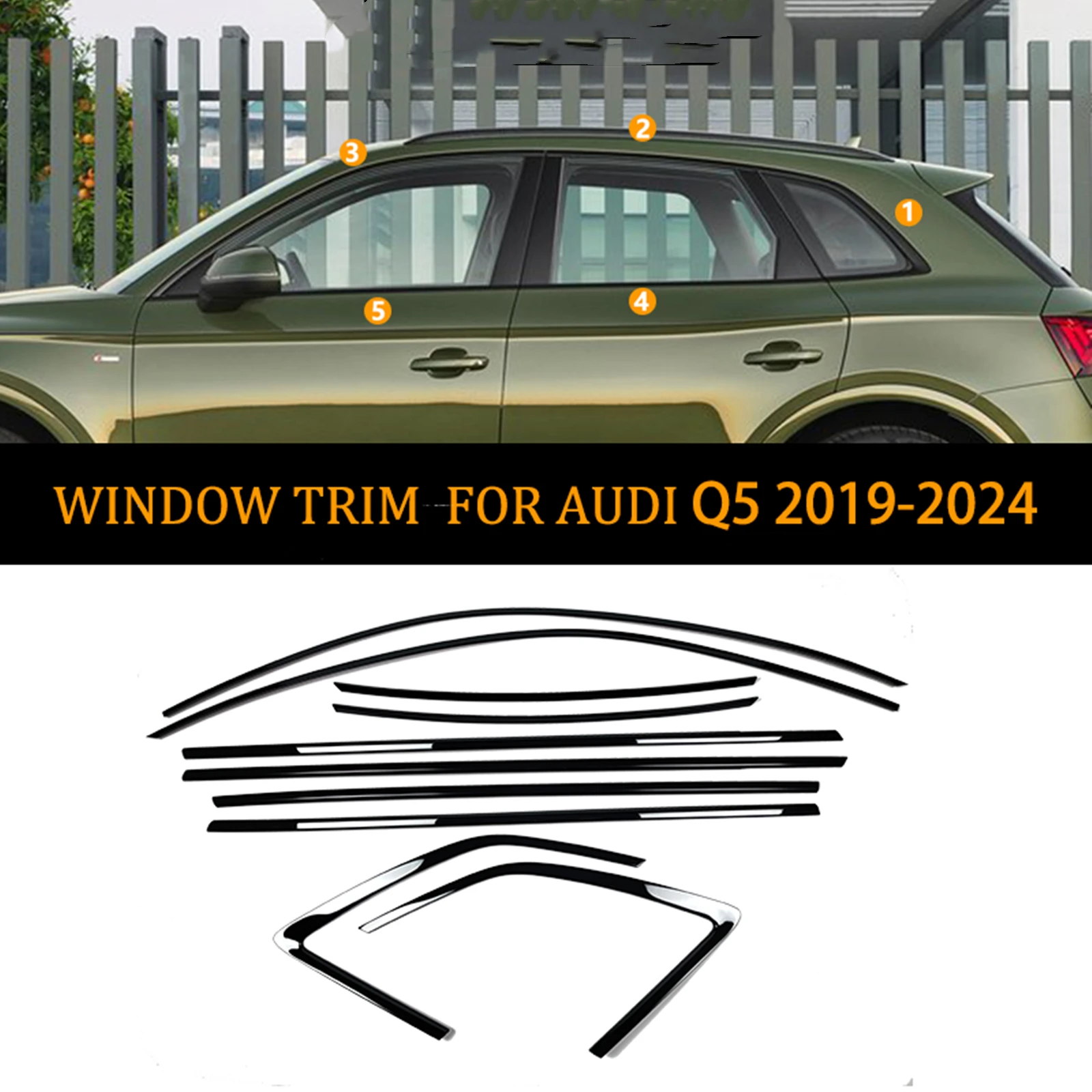 

Car Exterior Piano Black Window Strip Seal Belt Moulding Trim Weatherstrips Decorative For Audi Q5 2019-2024