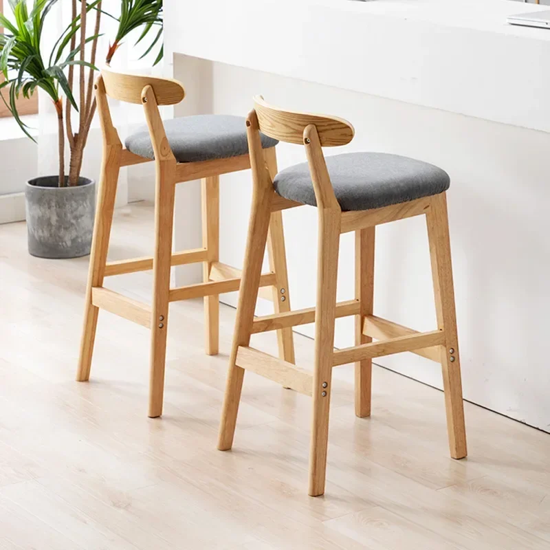 Solid Wood Bar Chair Modern Simple Home Backrest Bar Stool Nordic Sandalye Rubber Fashion Fashion Leather Counter Bar Furniture