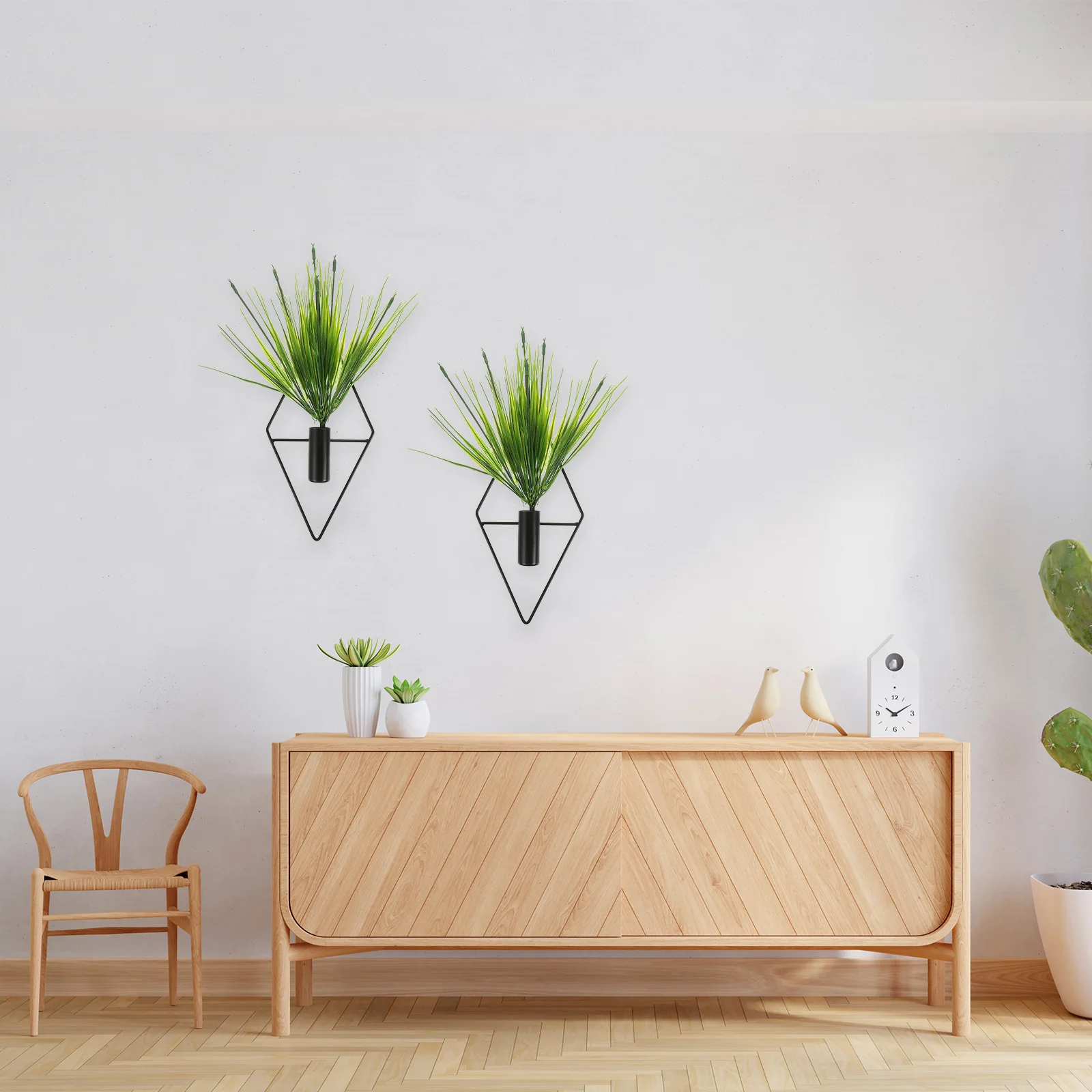 

2pcs Wall Mounted Artificial Bonsai Ornament Iron Pot Fake Potted Plant Decor For Home Office Hotel Indoor Outdoor Simulation