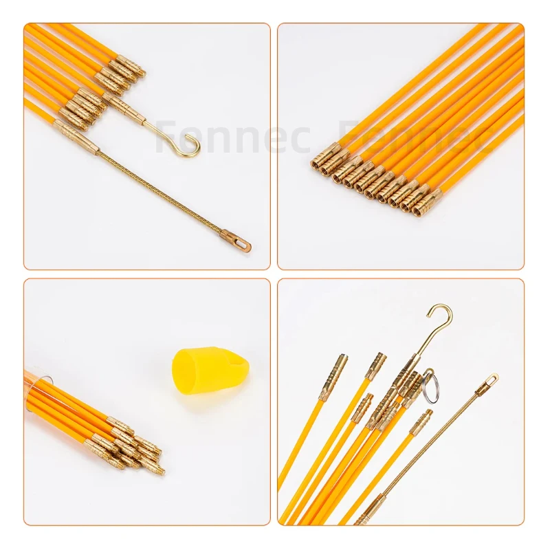 10Pcs 33CM/45CM/58CM Fiberglass Wire Cable Push Puller Running Cable Wire Kit Electrical Cable Wall Installing Rods Wiring Tool