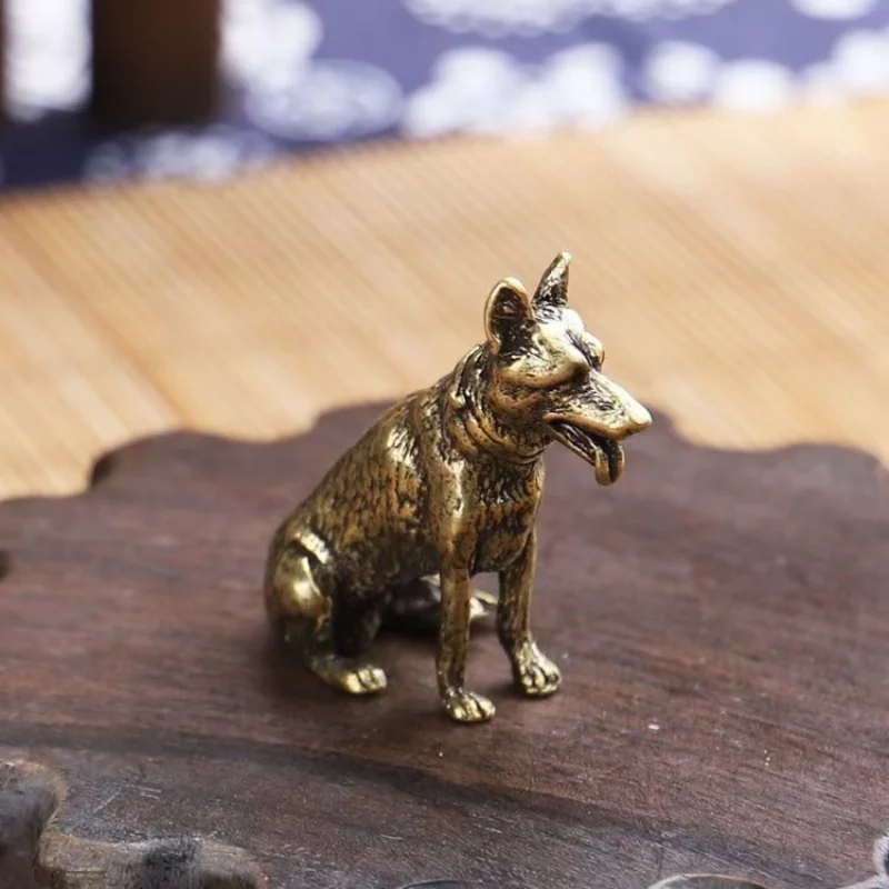 Vintage Brass Dogs Ornament Solid Copper Howling Dog Figurines Feng Shui Collection Statues Desktop Tea Pet Home Decor