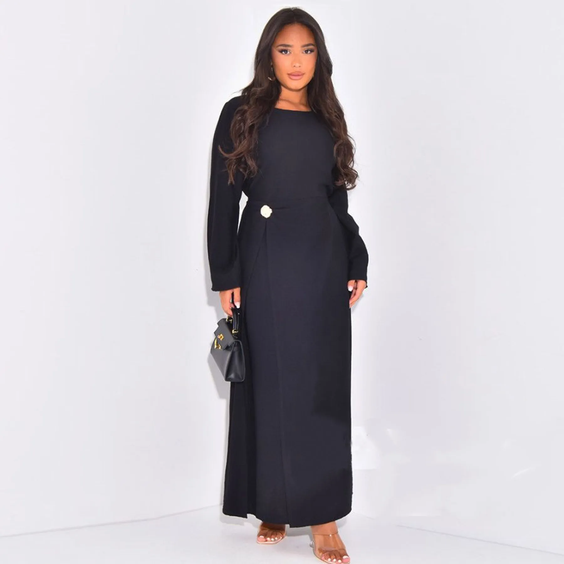 

Islamic Clothing Women's Dresses Abaya Women Muslim Dress Soft Crepe Closed Abaya 2025 Modest Dress with Tie and Gold Brooch