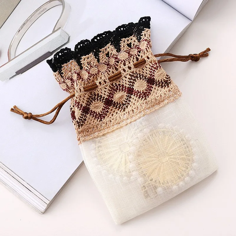 6 To 50pcs 10x14cm Coffee Wavy Lace Drawstring Bags Jewelry Drawstring Slub Yarn Bags Creative Wedding Candy Favorite Decoration