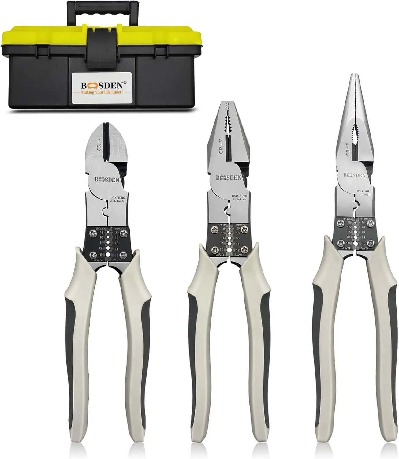 

3-Piece Multi-Tool Pliers Set: Linesman, Diagonal Cutters, Needle Nose & Combination Pliers for DIY and Professional Use