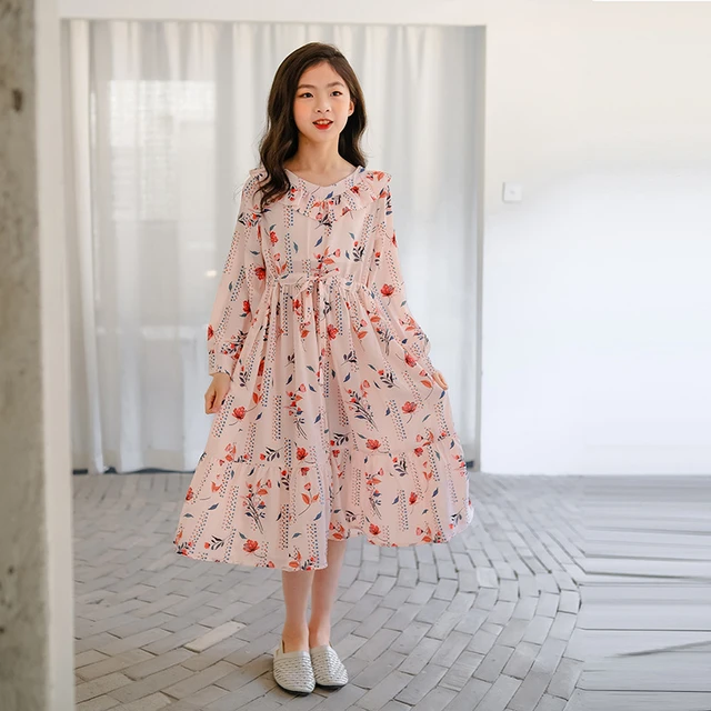 Teen Girls Chiffon Party Dress 15 16 Summer Children Clothes Long Sleeve Maxi Dress Boho Beach Kids Floral Long Dress AliExpress