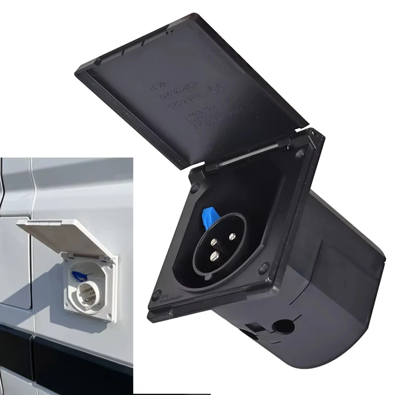 CEE Wohnmobil-Stromversorgungsstecker 3-polig 230 V / 16 A Netzanschlussbuchse Camping-Verlängerungsstecker mit Klappdeckel Outdoor IP44