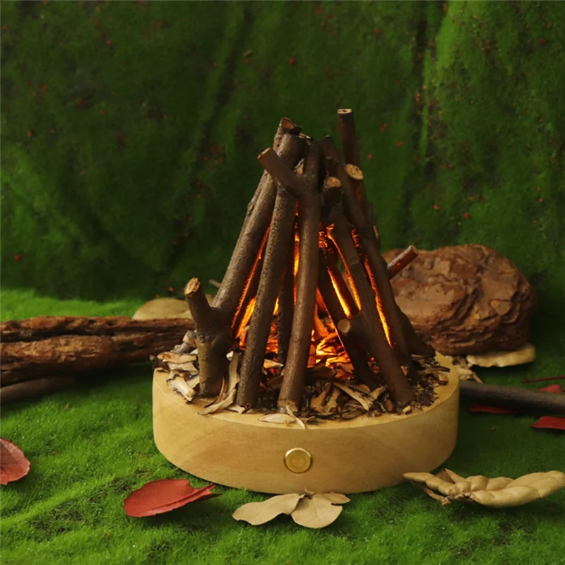 

ABRU-Fake Bonfire Night Light USB Rechargeable 3 Modes Fake Fire Lamp Flameless Candle Flame Light With White Noise