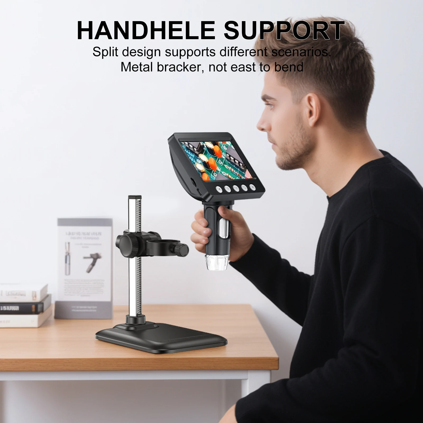 4.3'' Digital Microscope 1600X Magnification Electronic Welding Microscope 1080P Video Stereo Microscopio for Adult Repair 8LEDS