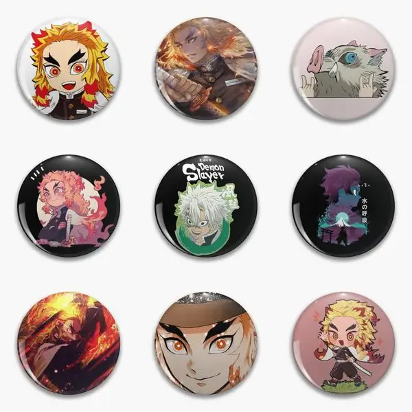 Demon Slayer Rengoku Sparkly Kyo Chibi No Soft Button Pin Customizable Lover Collar Cute Creative Funny Metal Gift Hat Cartoon