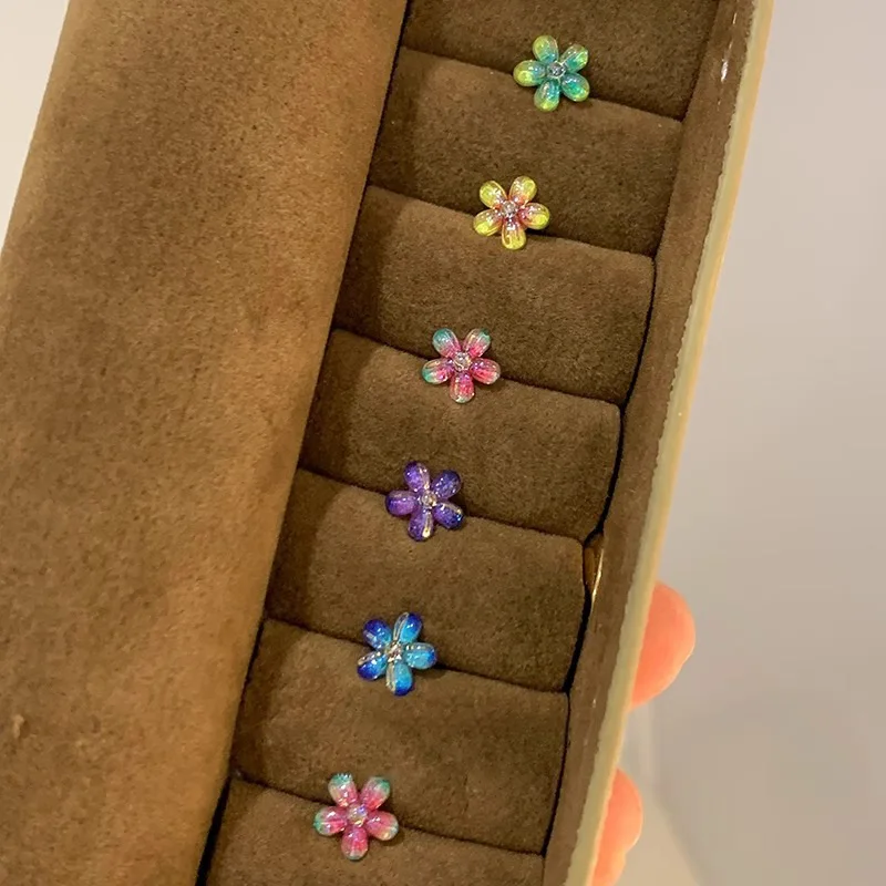 Cartilage Stud Earrings Gradient Multicolor Flower Petite Sweet Summer Spring Lightweight Alloy Elegant Versatile Jewelry Her