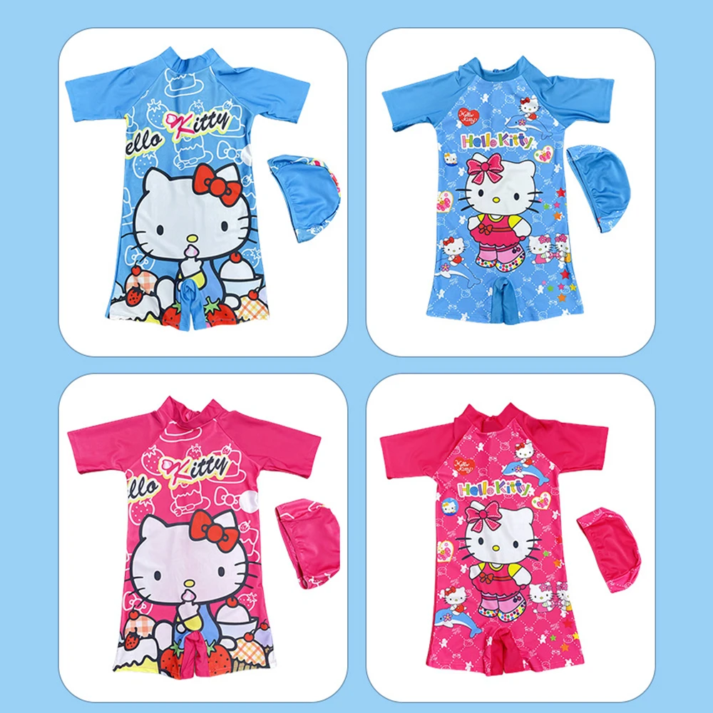 

Детский купальник Hello Kitty для девочек, милая одежда для профессиональных тренировок с аниме Sanrios, Быстросохнущий солнцезащитный купальник, летняя пляжная одежда