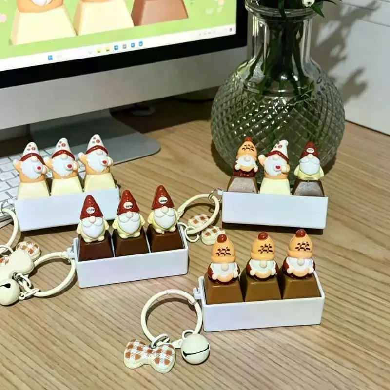 3 Keys Cute Gnome Fidget Keychain With Stress Relief Lovely Cartoon Design For Office Decor Daily Use Small Gift
