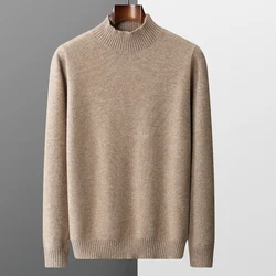 100 Pure Cashmere Sweater Men Half-High Neck Round Neck Thickened Autumn Winter Solid Color Pullover Wool Loose Knit Long Sleeve