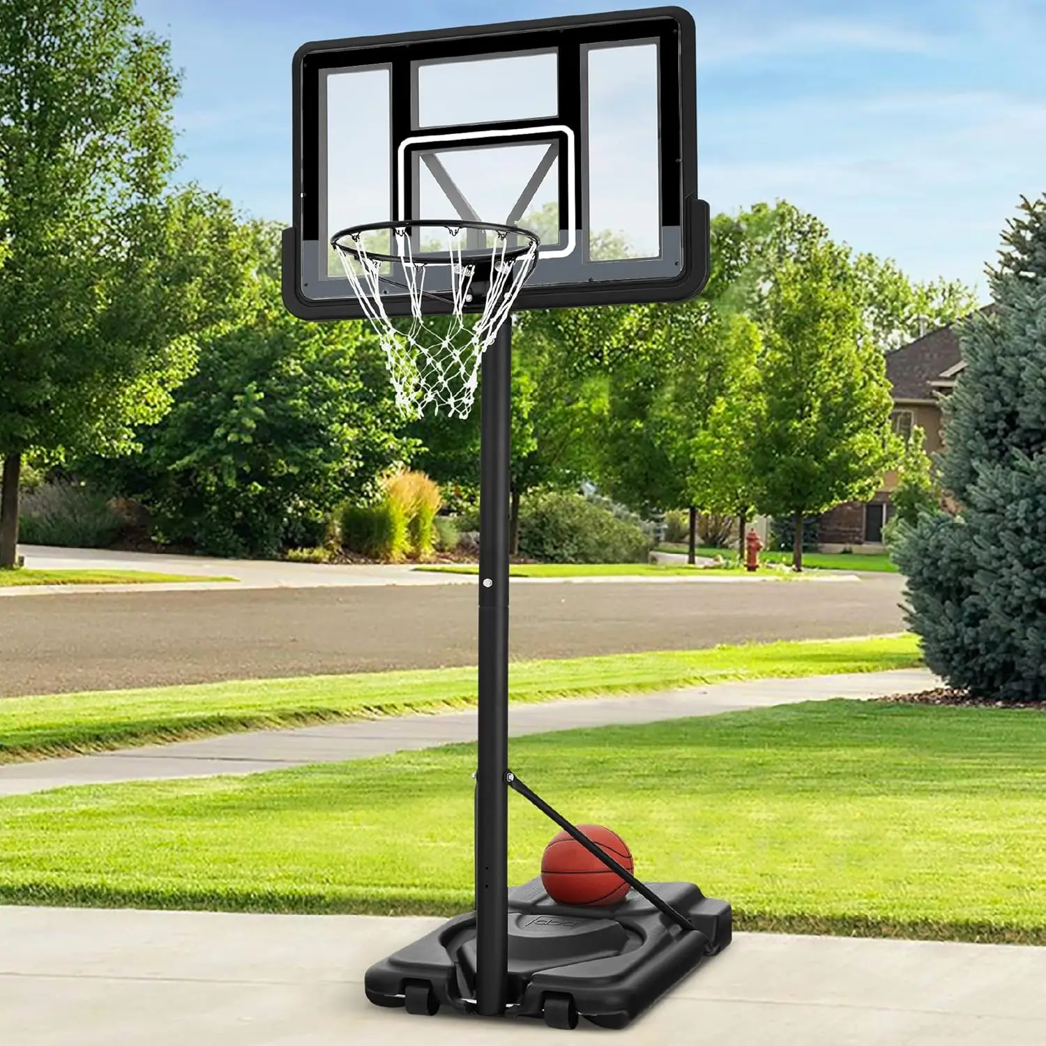 

Adjustable 10ft Basketball Hoop, Portable Outdoor Goal with Breakaway Rim & Wheels