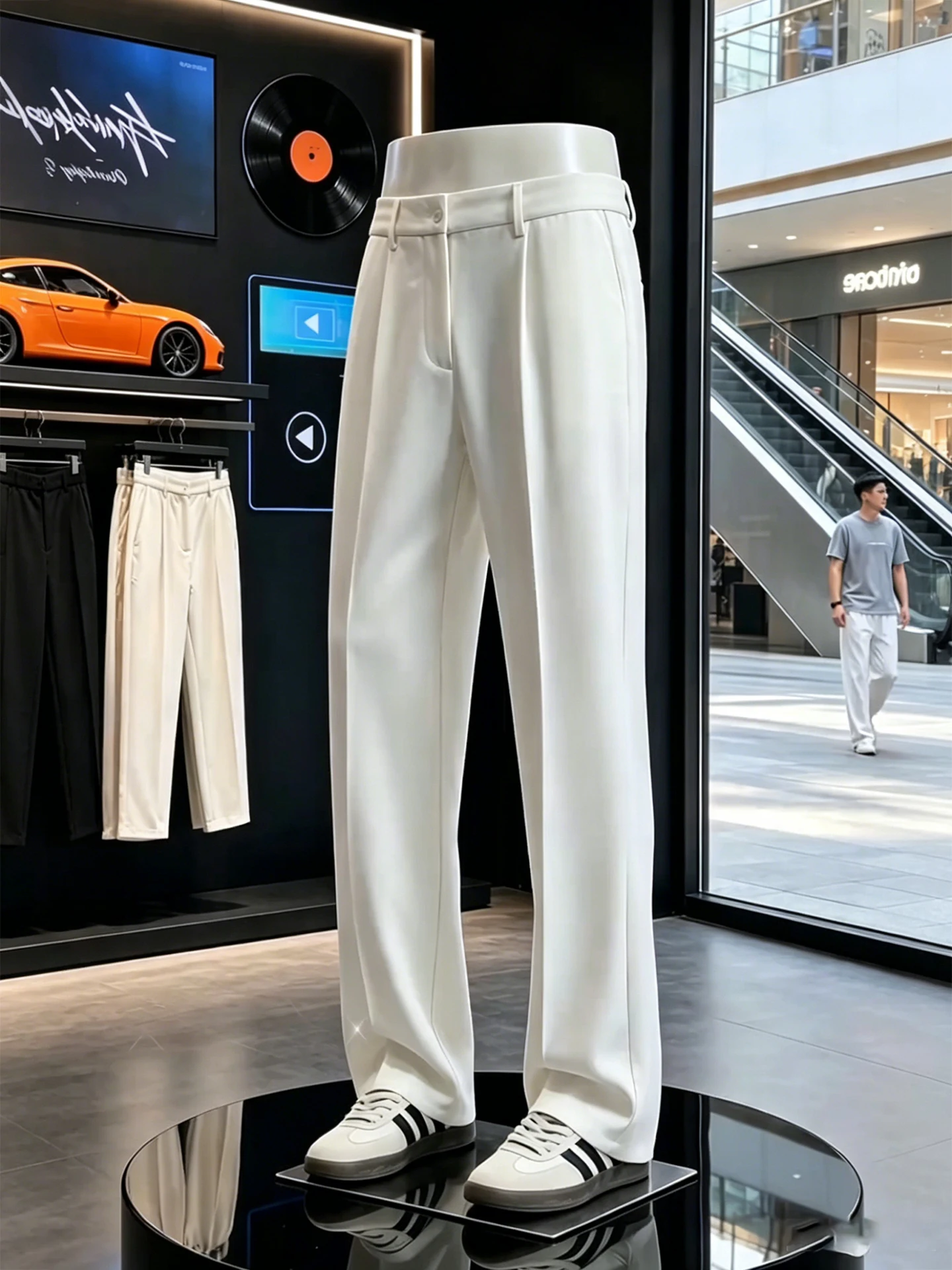 White Ice Silk Men's Summer Thin Straight Leg Pants Dry Fast Casual Trousers CleanFit Fashionable Urban Style Straight Tube