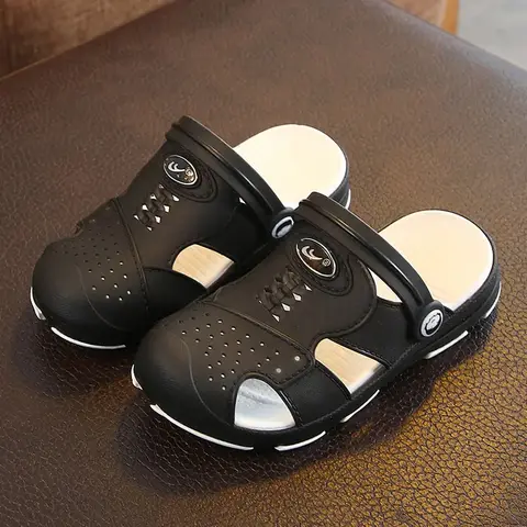 6-18y 어린이 뮬 & 나막신 여름 소년 샌들 플랫 힐 솔리드 미끄럼 방지 통기성 슬리퍼 어린이 정원 신발 Y17