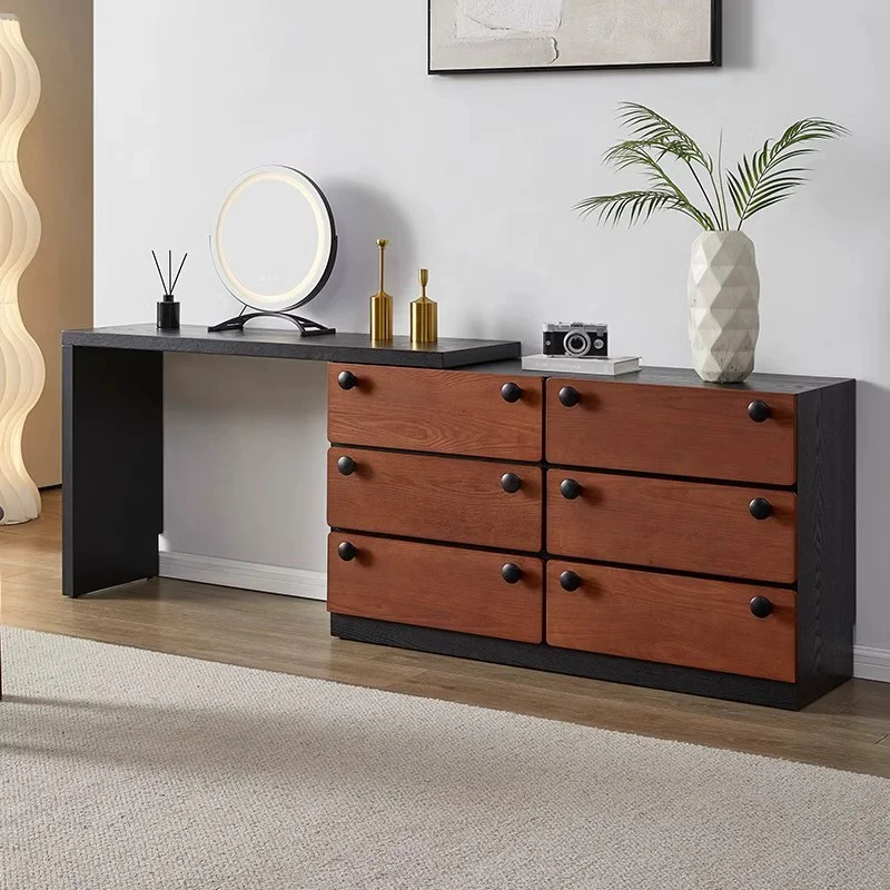 

Luxury Drawers Wood Vanity Storage Organizer Nordic Compact Unique Black Vanity Stool Seating Coiffeuse De Chambre Furniture