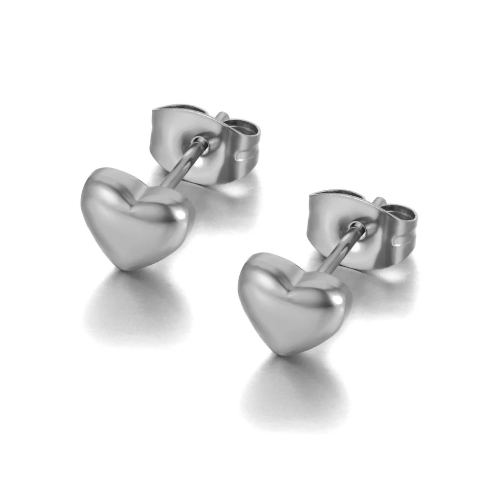 JeeMango Romantic Titanium Stainless Steel Love Heart Stud Earrings Classic Wedding Party Earrings For Women Kolczyki JE21054
