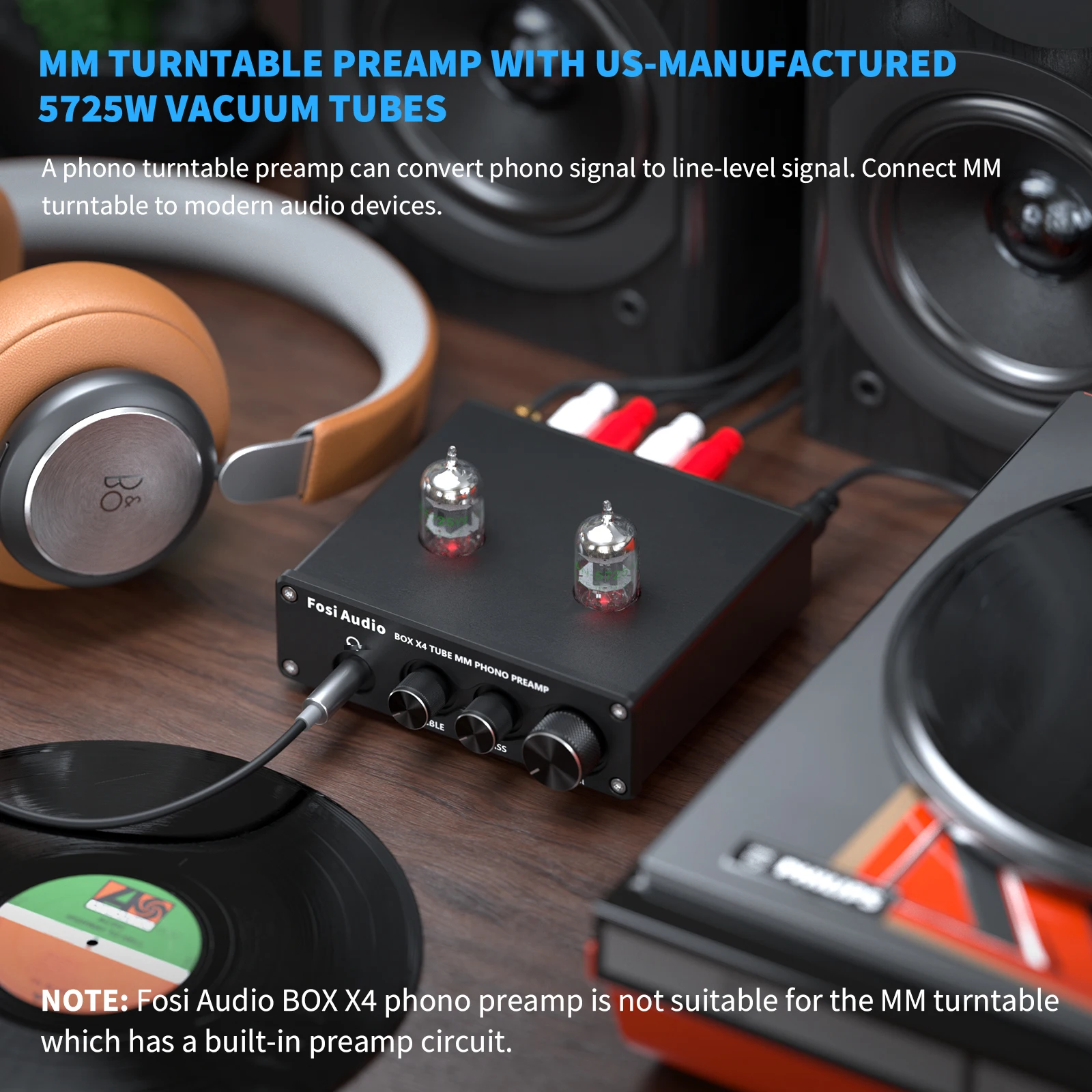 Fosi Âm Thanh Hifi Phono Preamp Hộp X4 Bàn Xoay Phonograph Tiền Khuếch Đại Với 5654W Ống Khuếch Đại
