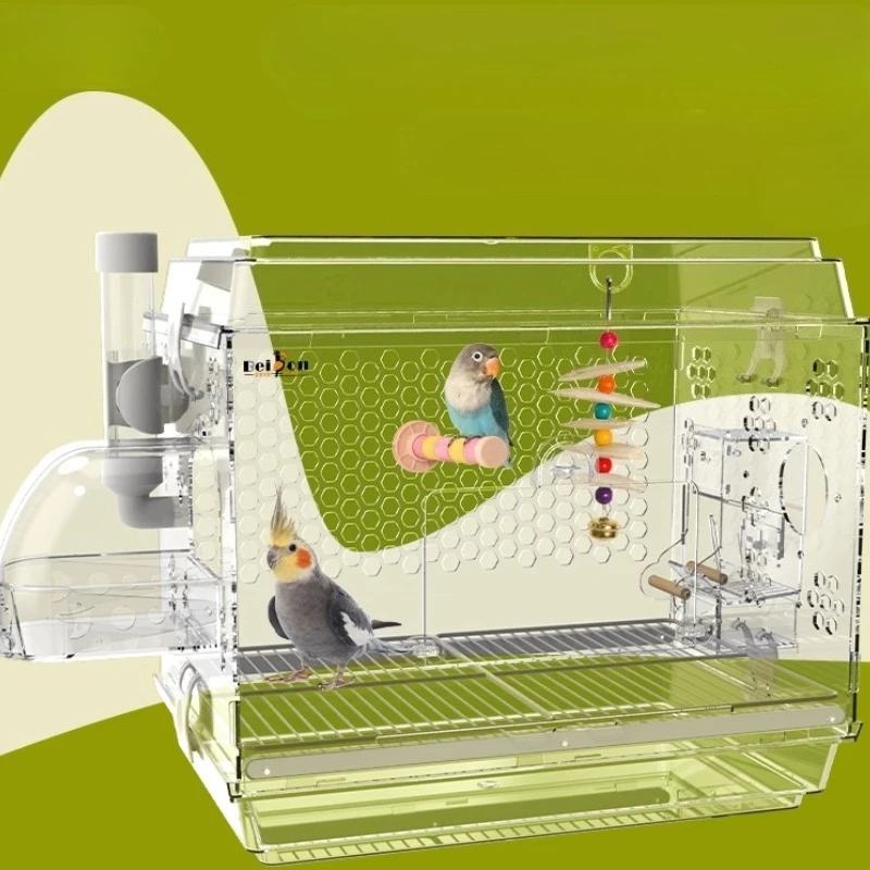 

Большая акриловая клетка для птиц - прозрачная клетка для попугаев с защитой от брызг для волнистых попугаев и любителей, 360 ° Перегляд авиарии со съемным подносом