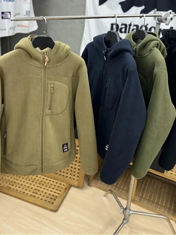 

Thiened Fce Hoodie Jaet for Men And Women Warm Casual Sle Long Sve Zipper Closure Color Polyester Fiber