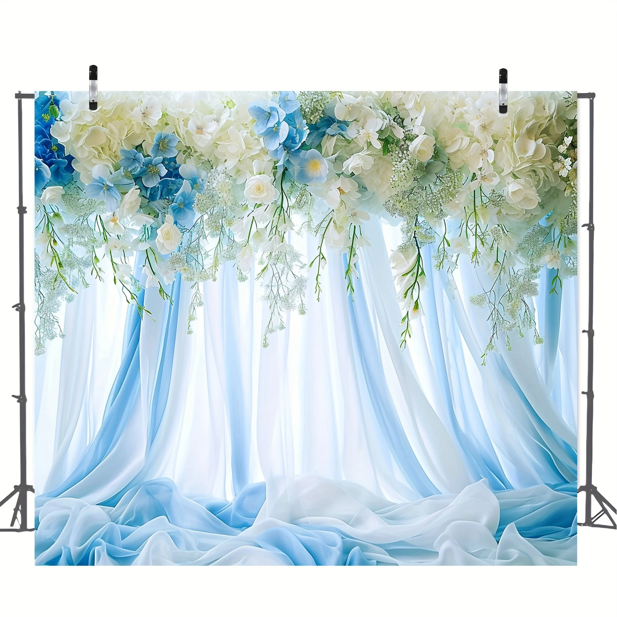 A bouquet of white and blue flowers on a spectacular background style sky blue background suitable for outdoor and home decor