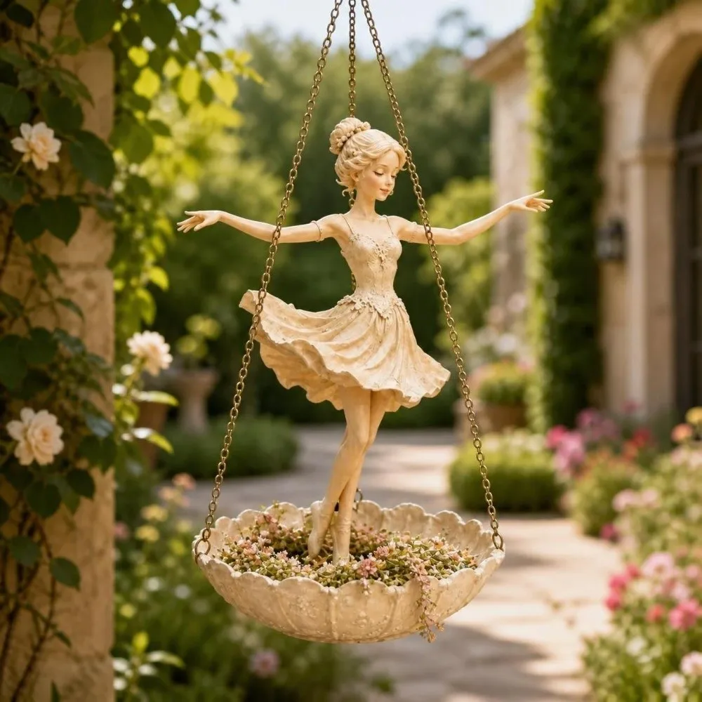 Resin Ballet Dancer Hanging Planter Vintage UV Resistant Fairy Flower Pot Creative Save Space Flower Container Cafe Decorations