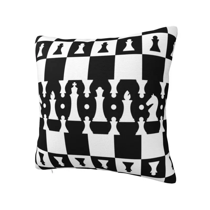 Chess Pieces Pattern Cushion Cover 45x45cm Decoration Black and White Chessboard Throw Pillow Case for Sofa Double Side