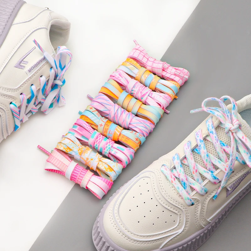 Flat Tie-dye Personalized Shoe Laces Shoelaces for Sneakers Rainbow Tennis Shoelace Suitable Sports Canvas Shoes AF1 Shoestrings