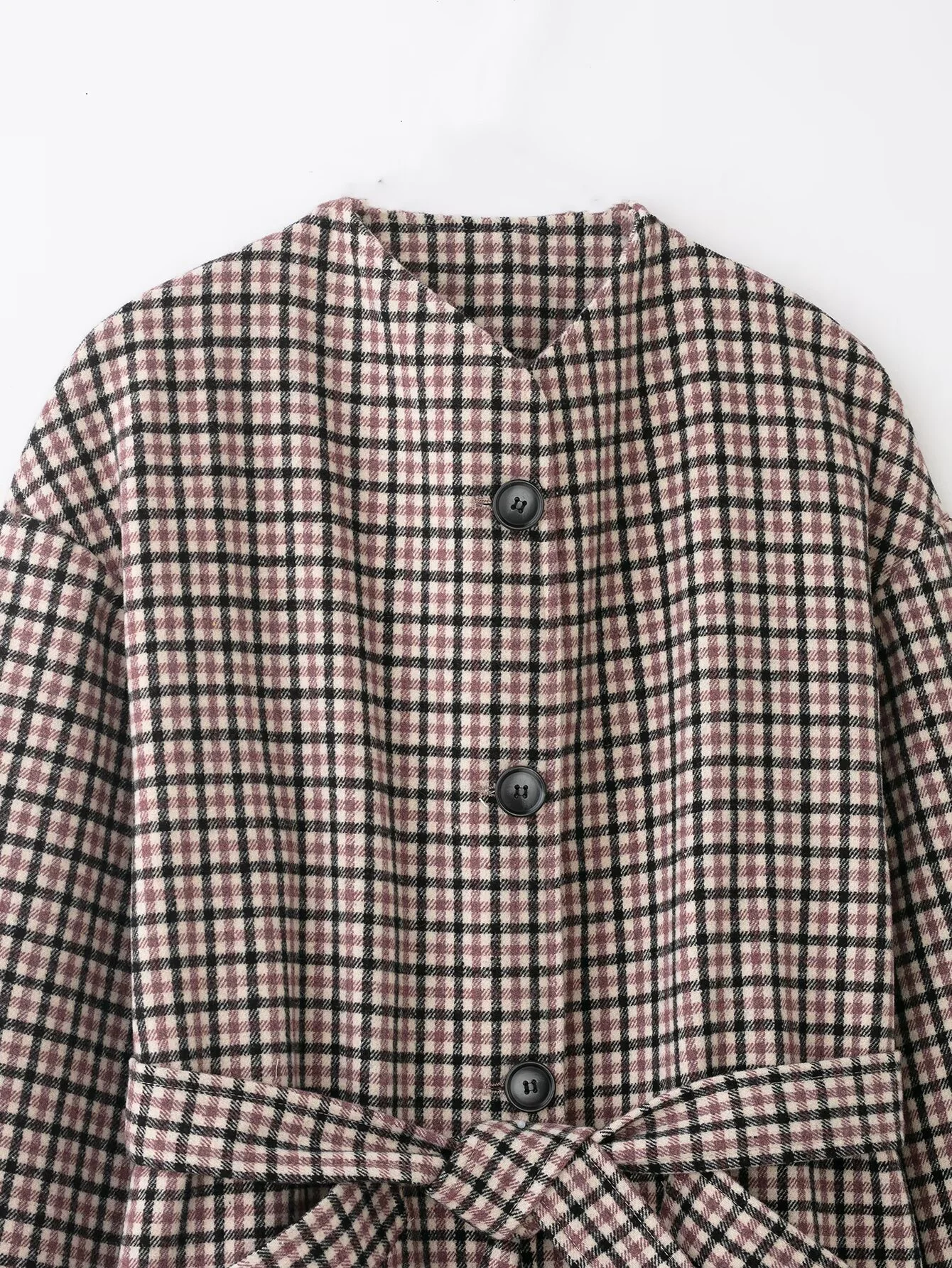 2025 invierno nueva mujer elegante Retro Casual moda suelta ajuste a cuadros cuello alto gabardina larga con cinturón