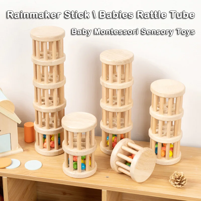 Wooden Rainmaker Baby Rattle Toys Montessori Sensory Shaker Music Rain Stick Tube Decompression Appease Auditory Instrument Toys