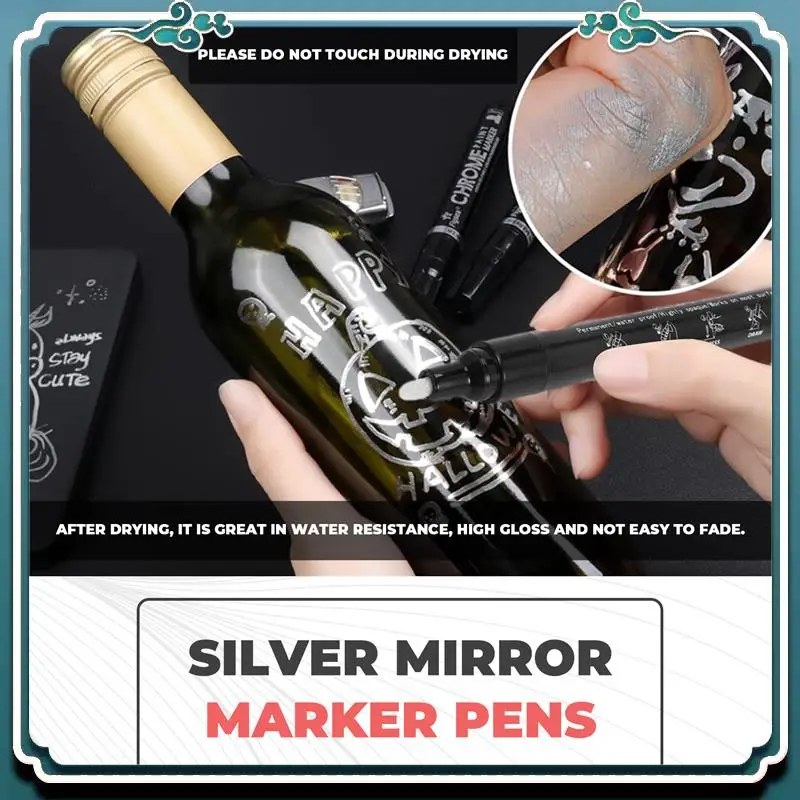 

Easy To Use 3Pcs Silver Mirror Marker Pens Set Paint Markers Pen Permanent Art Silver Mirror Chrome Marker 0.7/1/3Mm
