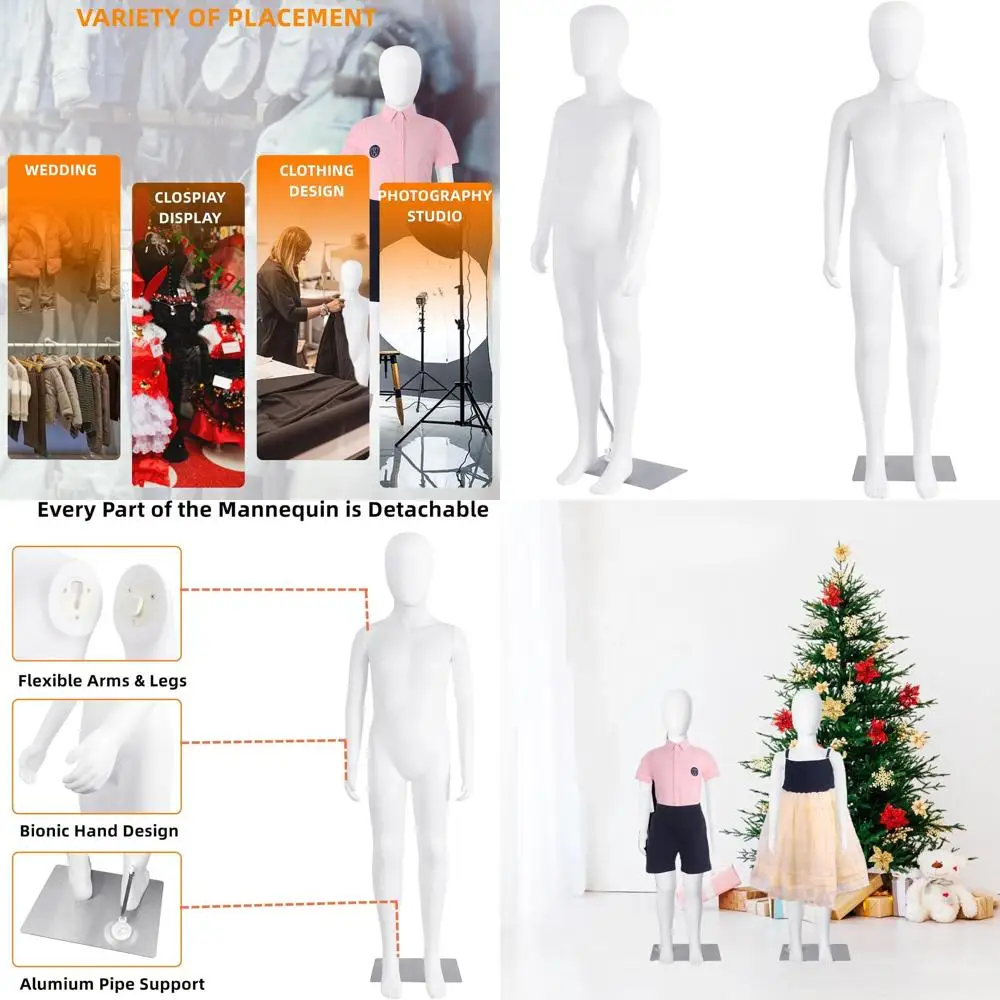 

Adjustable Child Mannequin for Display, 51.2 Inches Tall with Detachable Body and Metal Base