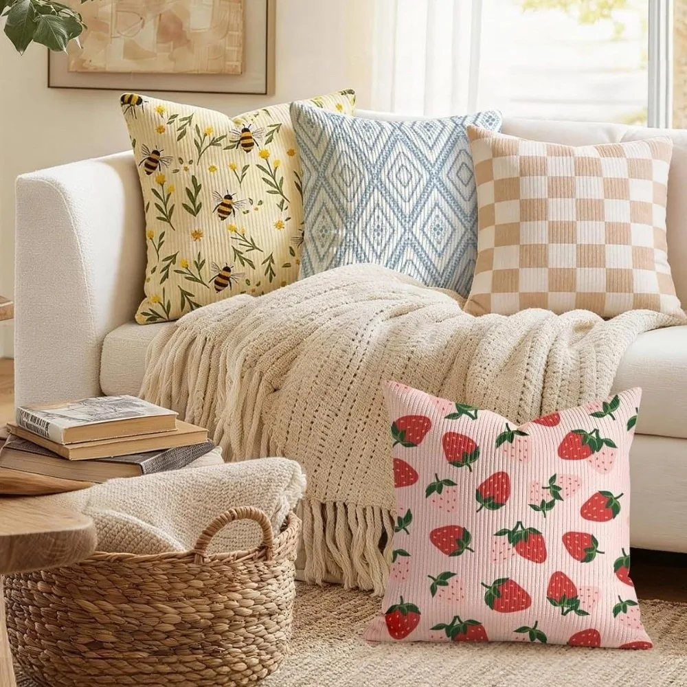 New Floral Pattern Throw Pillow Cover Soft 18x18in Cottage Pillowcase Zipper Double Side Farmhouse Pillow Cover Bedroom Decor
