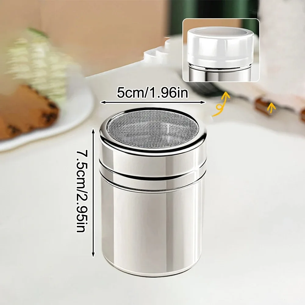 2026 1pc-Silver stainless steel mesh tube type dustersdusting saltshakerspicejar SaltSugar Pepper Shaker Box Cocoa Icing Powder