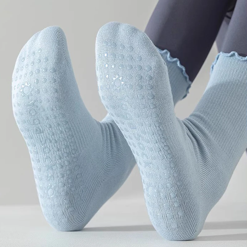 

Женские хлопковые спортивные носки средней длины для йоги, летние, нескользящие, однотонные, дышащие, противогрибковые, для фитнеса, из чистого хлопка