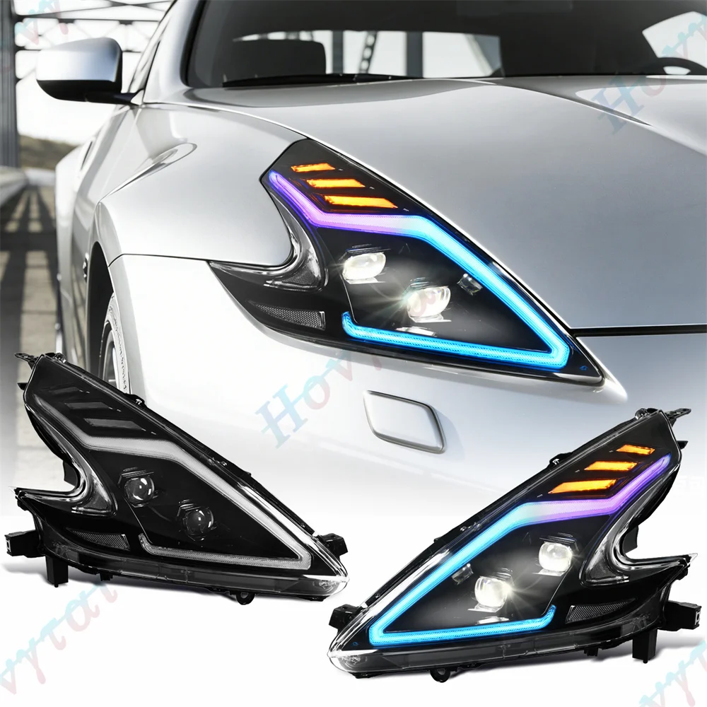 

Пара светодиодных фар для Nissan 370Z Coupe Nismo Z34 2009-2020 годов выпуска, передние фары, указатели поворота, DRL, комплект фар в сборе